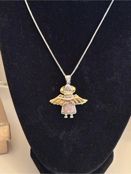 Jewelry - Vintage Sterling Silver Mexican Angel Pendant w/  20”Sterling Silver Box Chain
